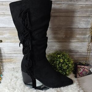 NEW Journee Collection Black Suede Fringe Knee-High Boots